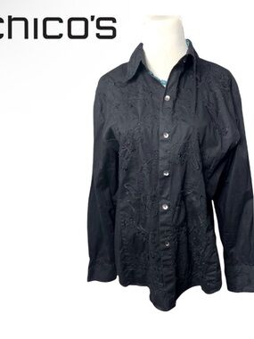 NWOT Chico’s 
Black Embellished Shirt 
Embroidered w/rhinestones